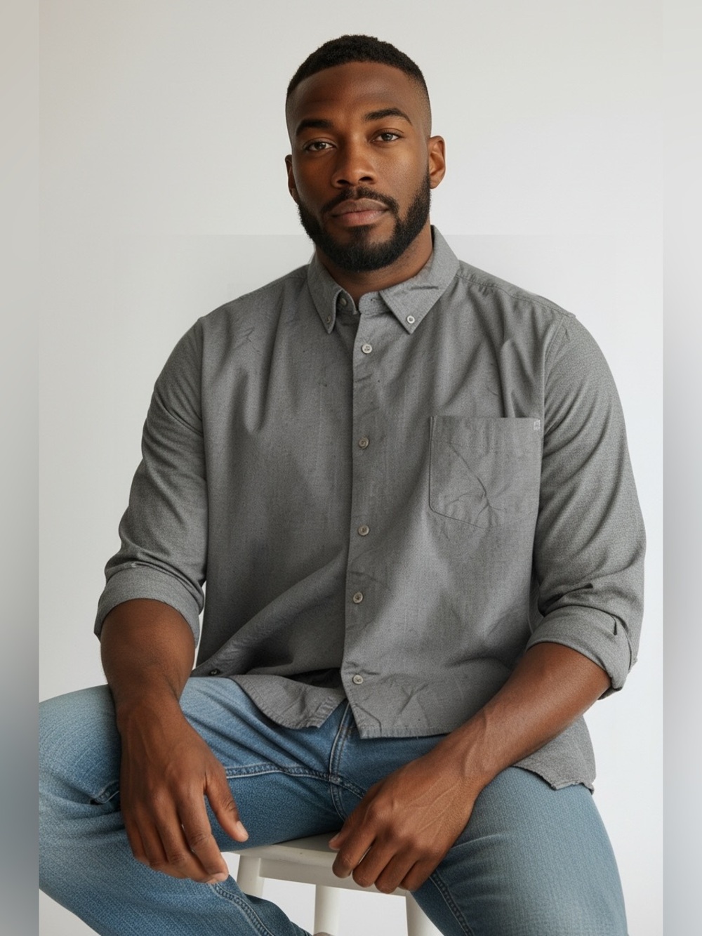 Timberland Men’s XXL Grey Button Down Shirt Long Sleeve Casual Y2K Textured